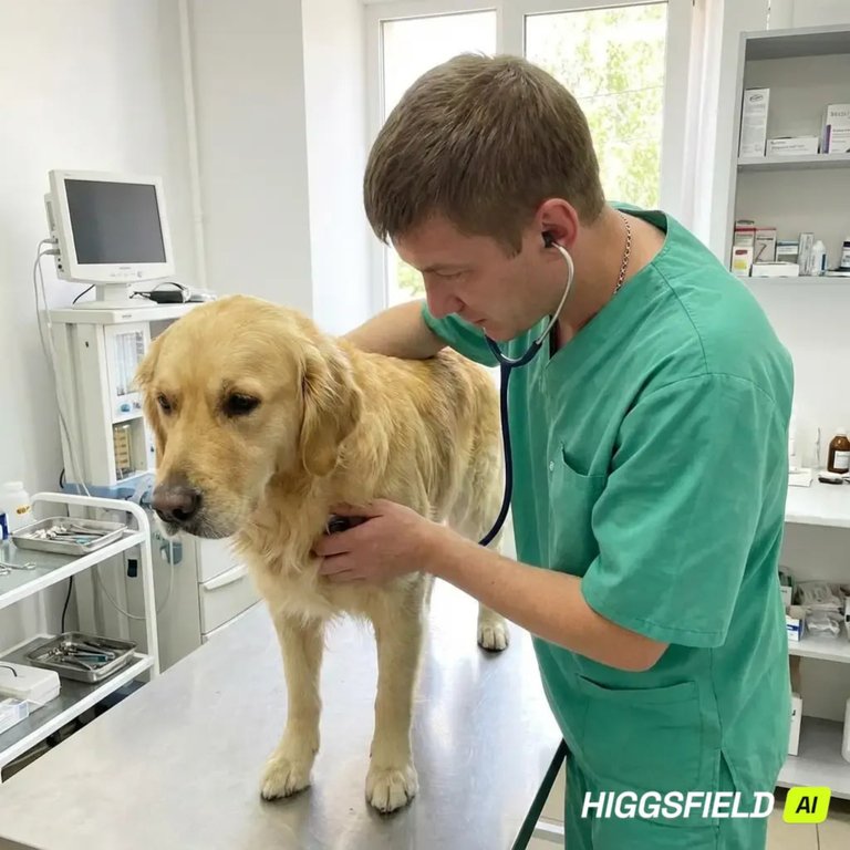 Ветеринар осматривает собаку